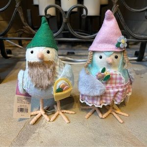 NWT Spring Set of Two Boy and Girl Gnome Felt Bird Decor